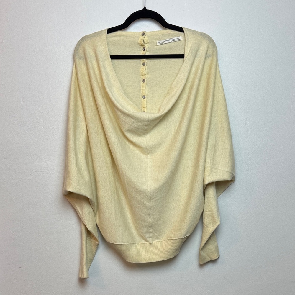 All Saints ELGAR COWL NECK Yellow Snap Back Dolman Sleeve Slouchy Sweater